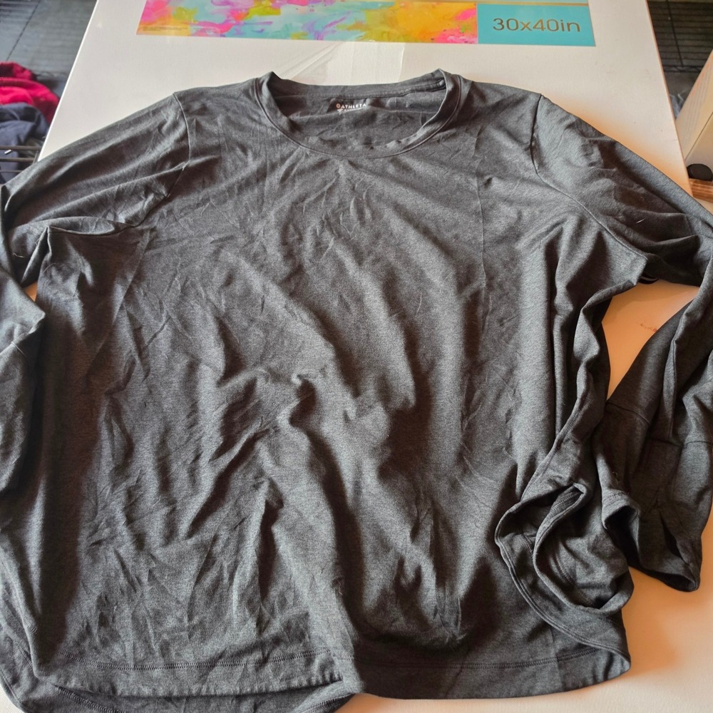 Athleta Womens 3X Gray Heather Long Sleeve Crew Neck Activewear Top Shirt